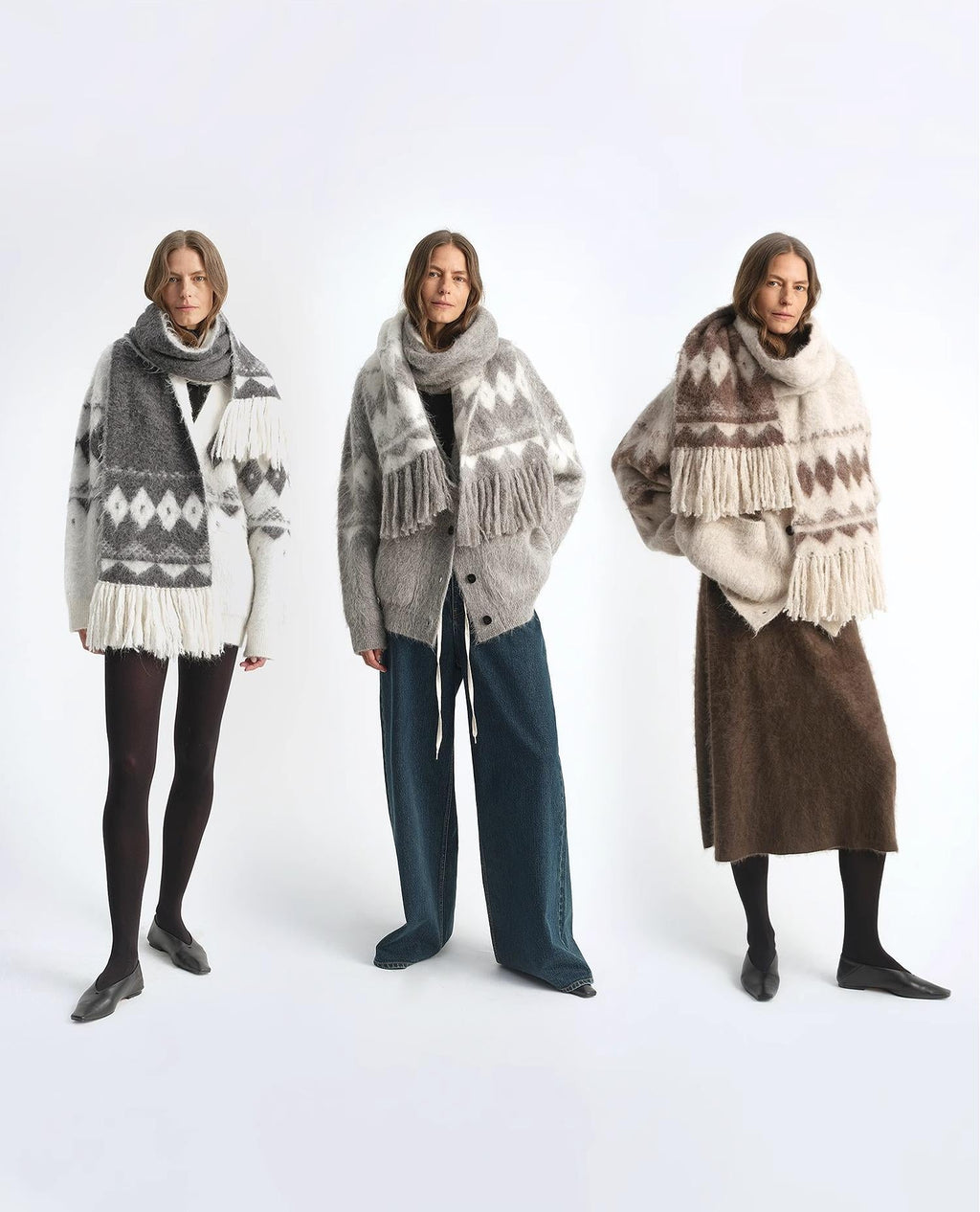 Nepal alpaca wool color clashing jacquard tassel scarf women winter warm shawl 190*27