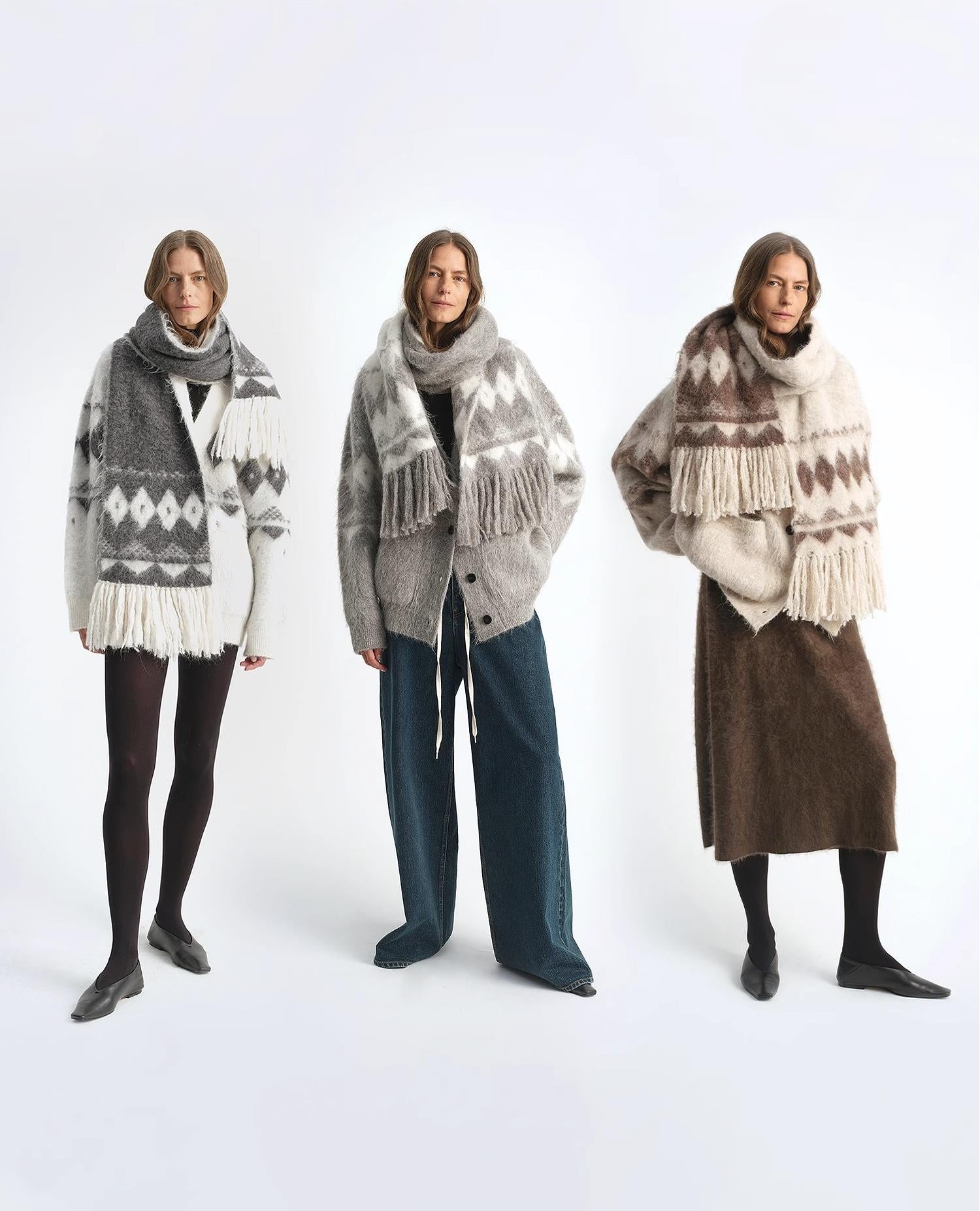 Nepal alpaca wool color clashing jacquard tassel scarf women winter warm shawl 190*27