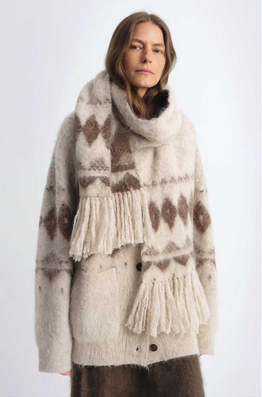 Nepal alpaca wool color clashing jacquard tassel scarf women winter warm shawl 190*27