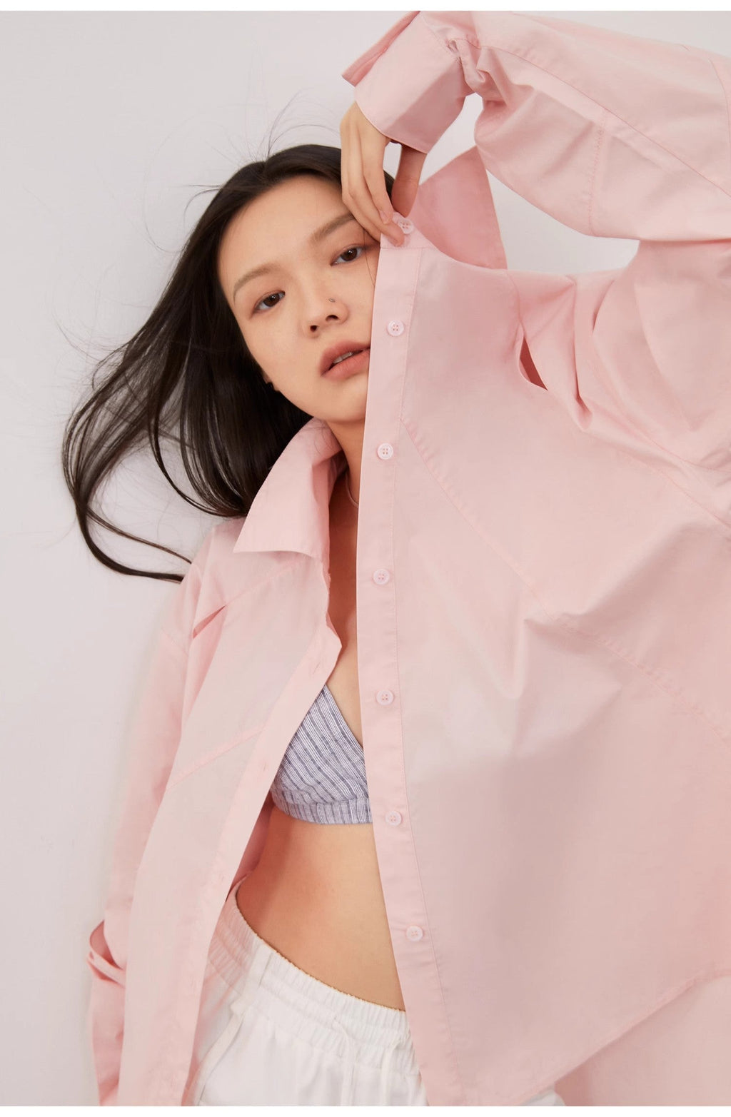 Tencel jacquard striped long-sleeved shirt jacket women's loose top"Spring and Summer Prank"