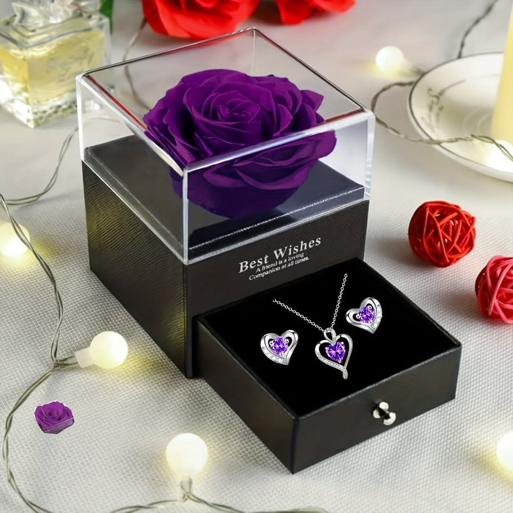 Elegant Heart-Shaped Jewelry Set with Purple Gemstones-1