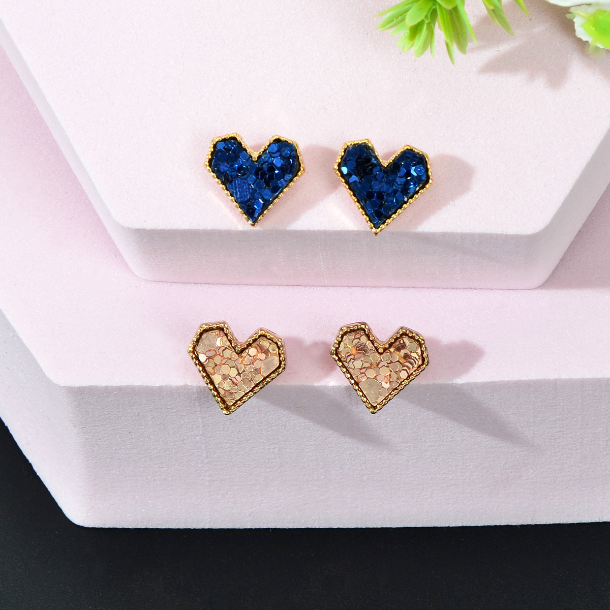 Sparkling Glitter Heart Stud Earrings Shimmering Statement Accessories Jewelry-0