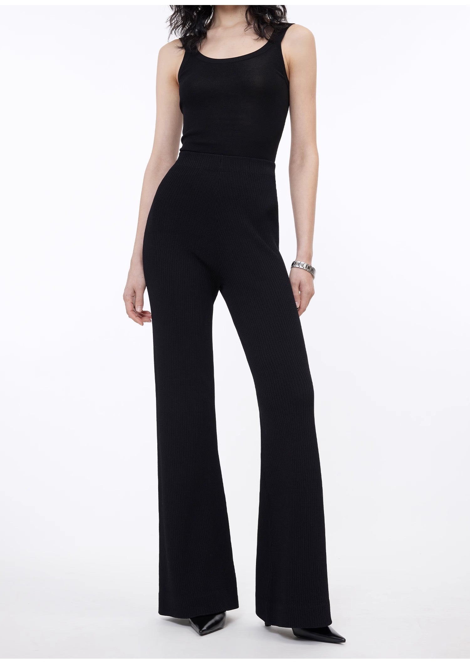 Knitted bootcut trousers, glutinous rice trousers, pit striped casual trousers-1