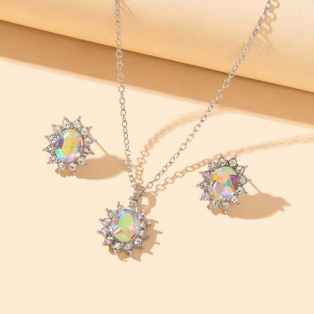 Anniversary Wedding Jewelry Blue Simulated Gemstone Charm Necklace Stud Earrings-6