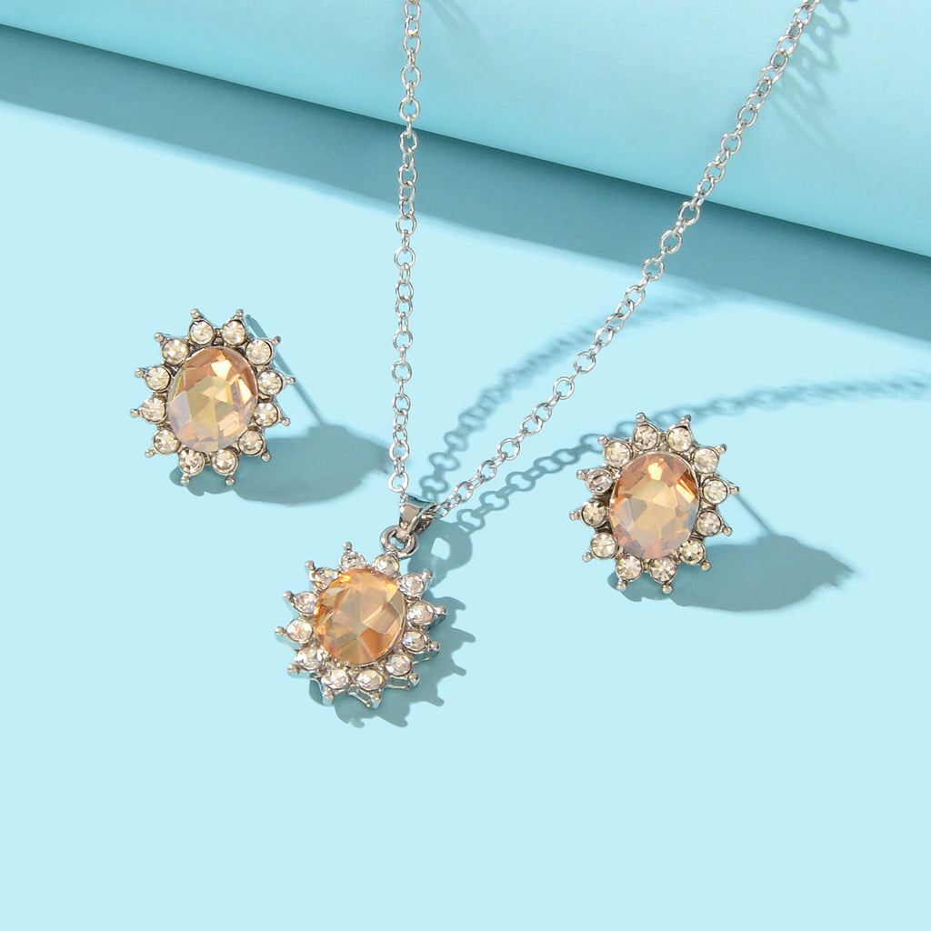 Anniversary Wedding Jewelry Blue Simulated Gemstone Charm Necklace Stud Earrings-8