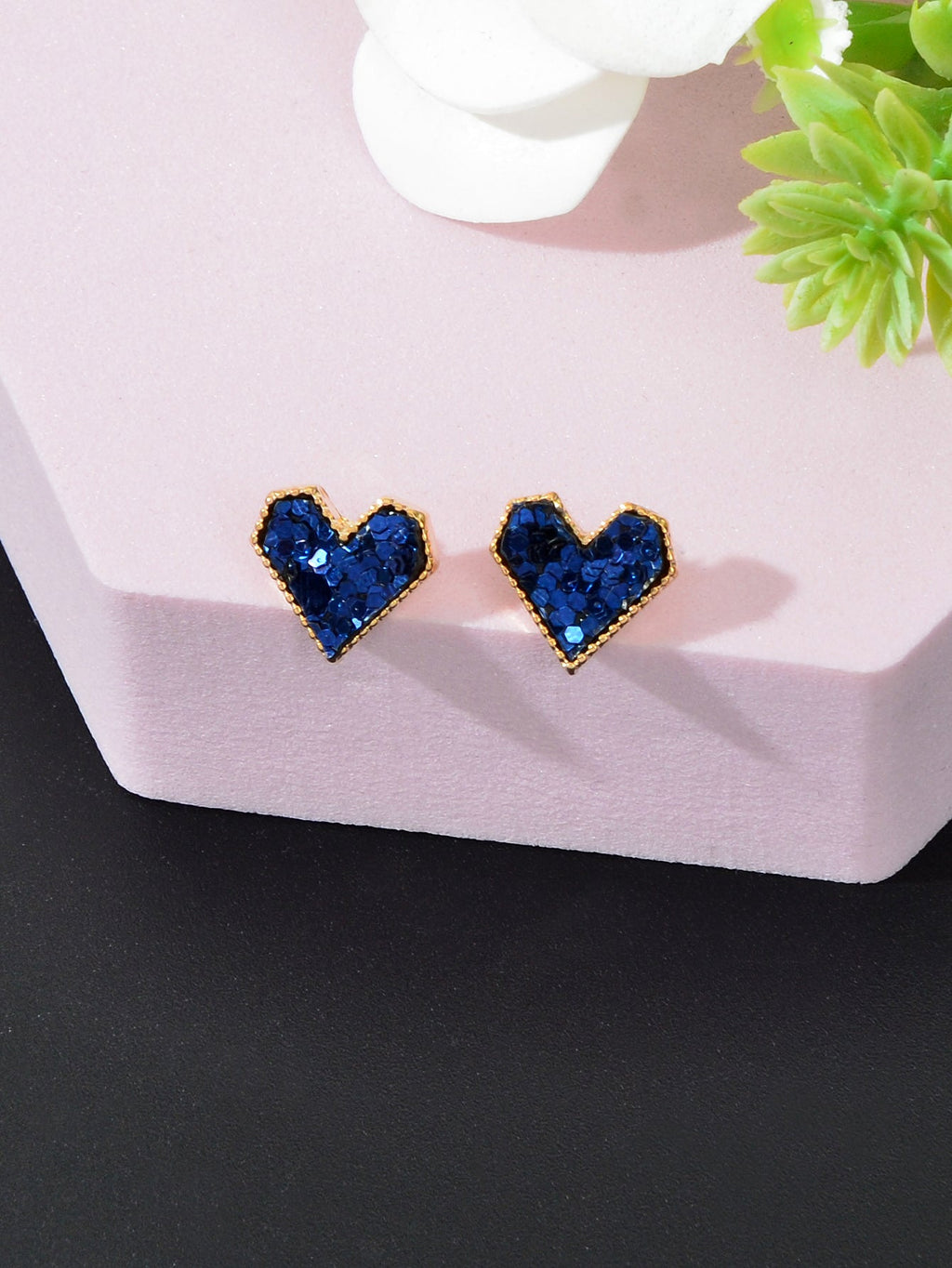 Sparkling Glitter Heart Stud Earrings Shimmering Statement Accessories Jewelry-1
