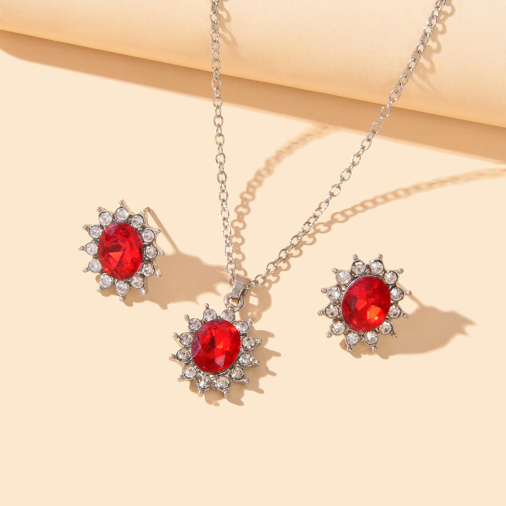 Anniversary Wedding Jewelry Blue Simulated Gemstone Charm Necklace Stud Earrings-5