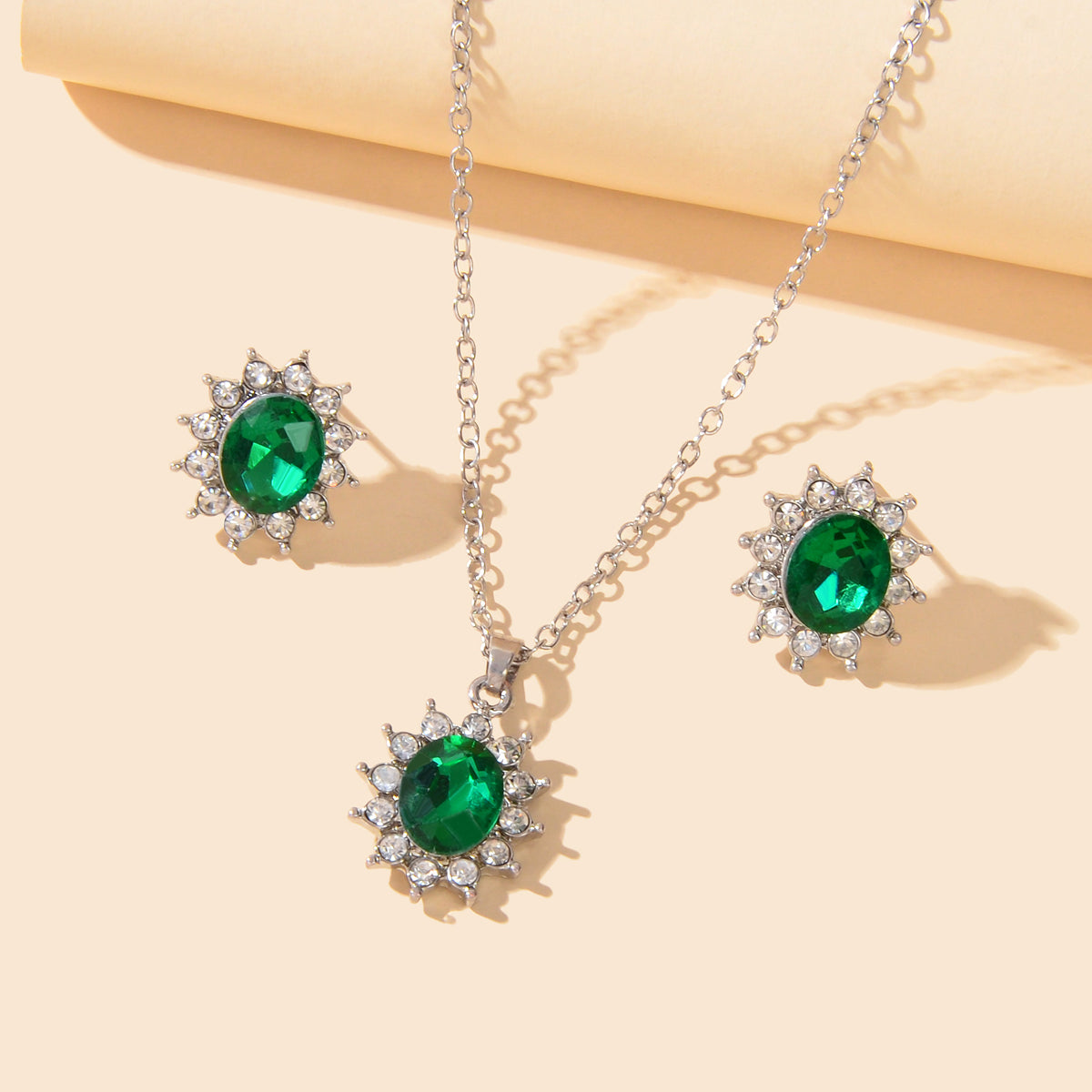 Anniversary Wedding Jewelry Blue Simulated Gemstone Charm Necklace Stud Earrings-3