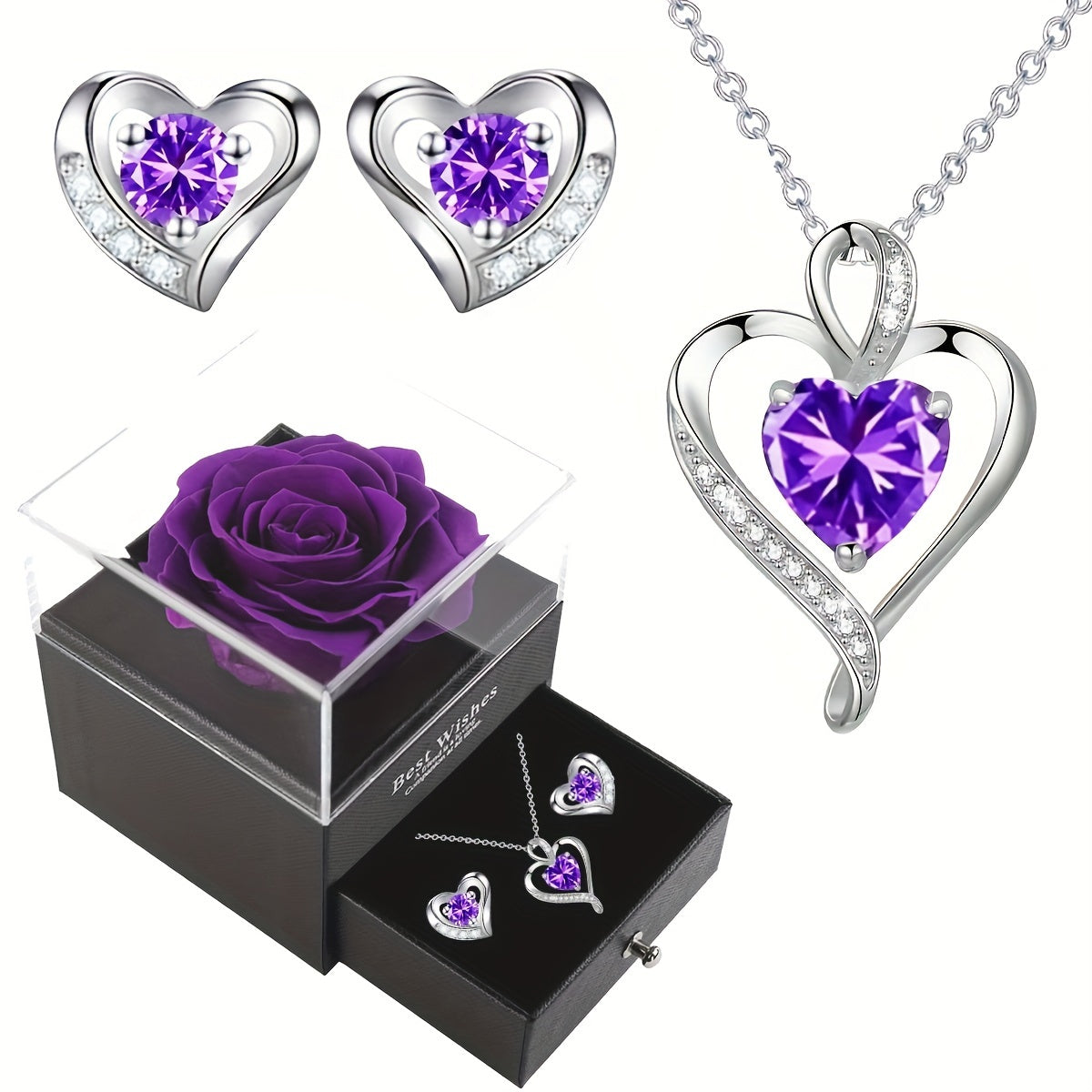 Elegant Heart-Shaped Jewelry Set with Purple Gemstones-0
