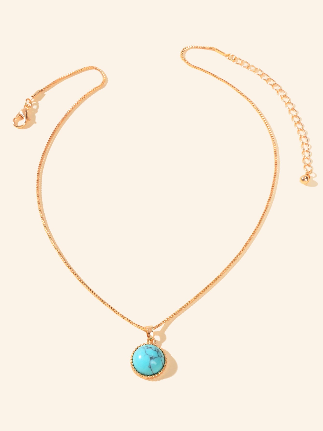Bohemian Jewelry Gold Chain Round Turquoise Pendant Necklace Ethnic Accessories-1
