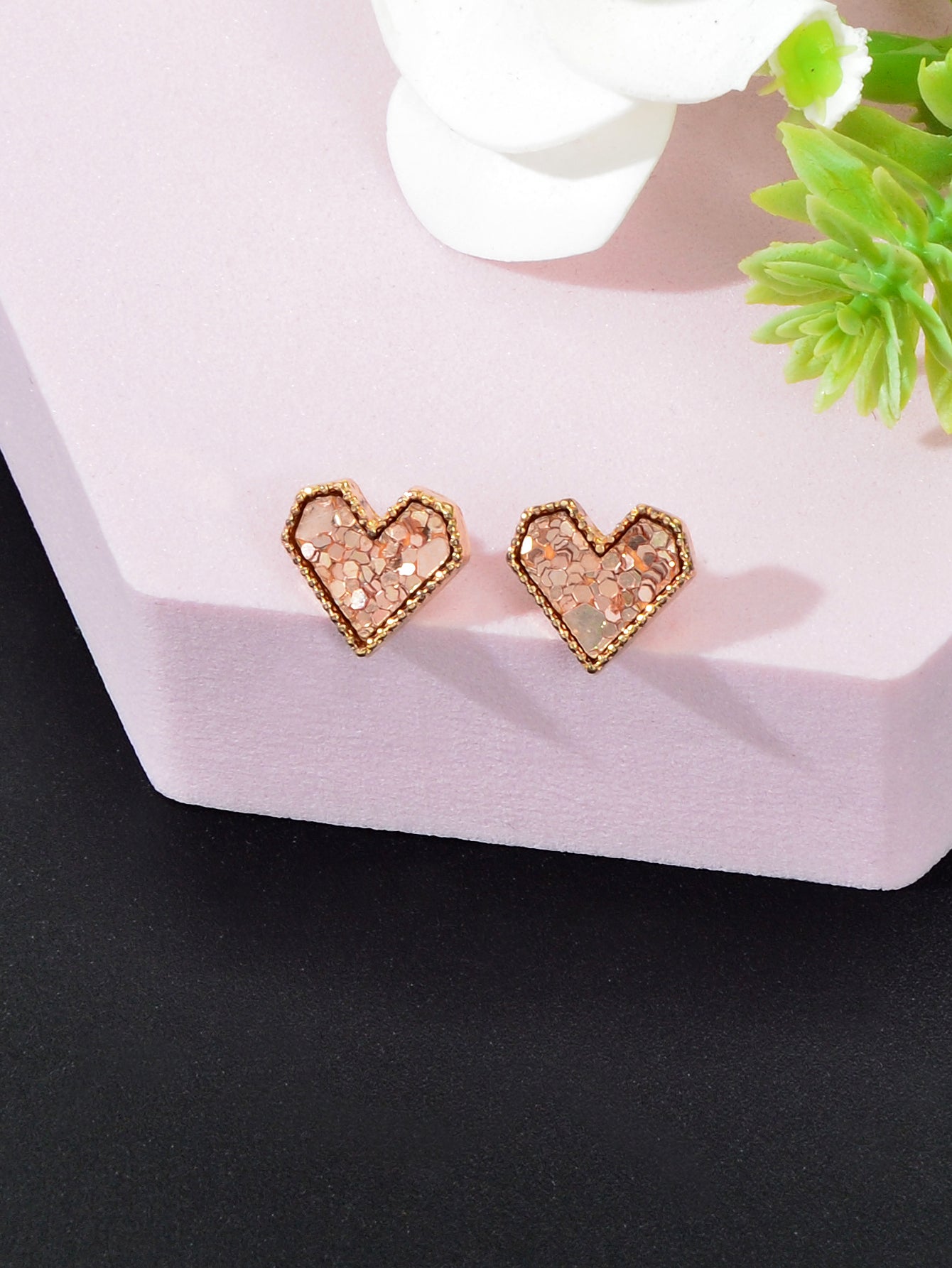 Sparkling Glitter Heart Stud Earrings Shimmering Statement Accessories Jewelry-2