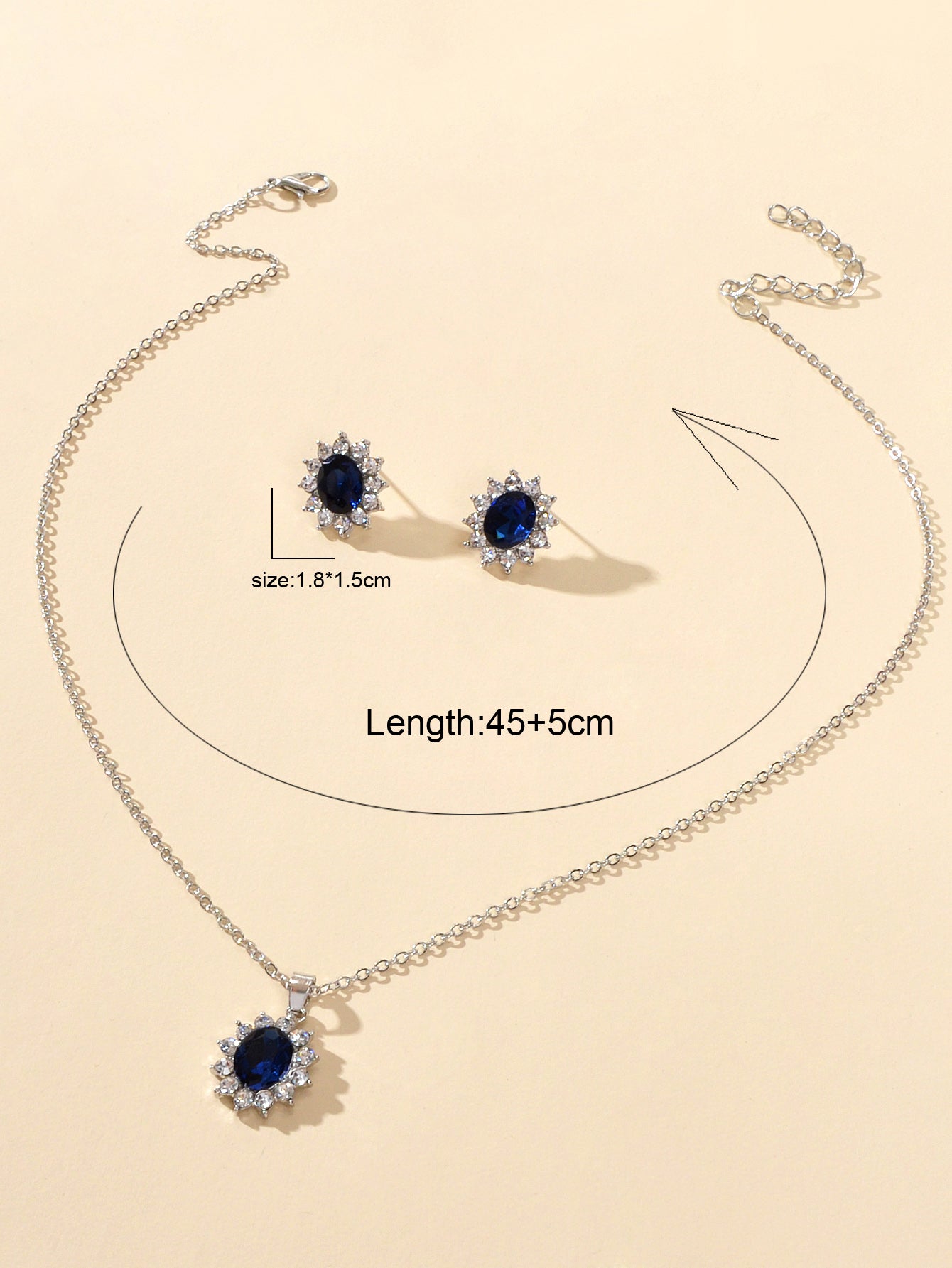 Anniversary Wedding Jewelry Blue Simulated Gemstone Charm Necklace Stud Earrings-1