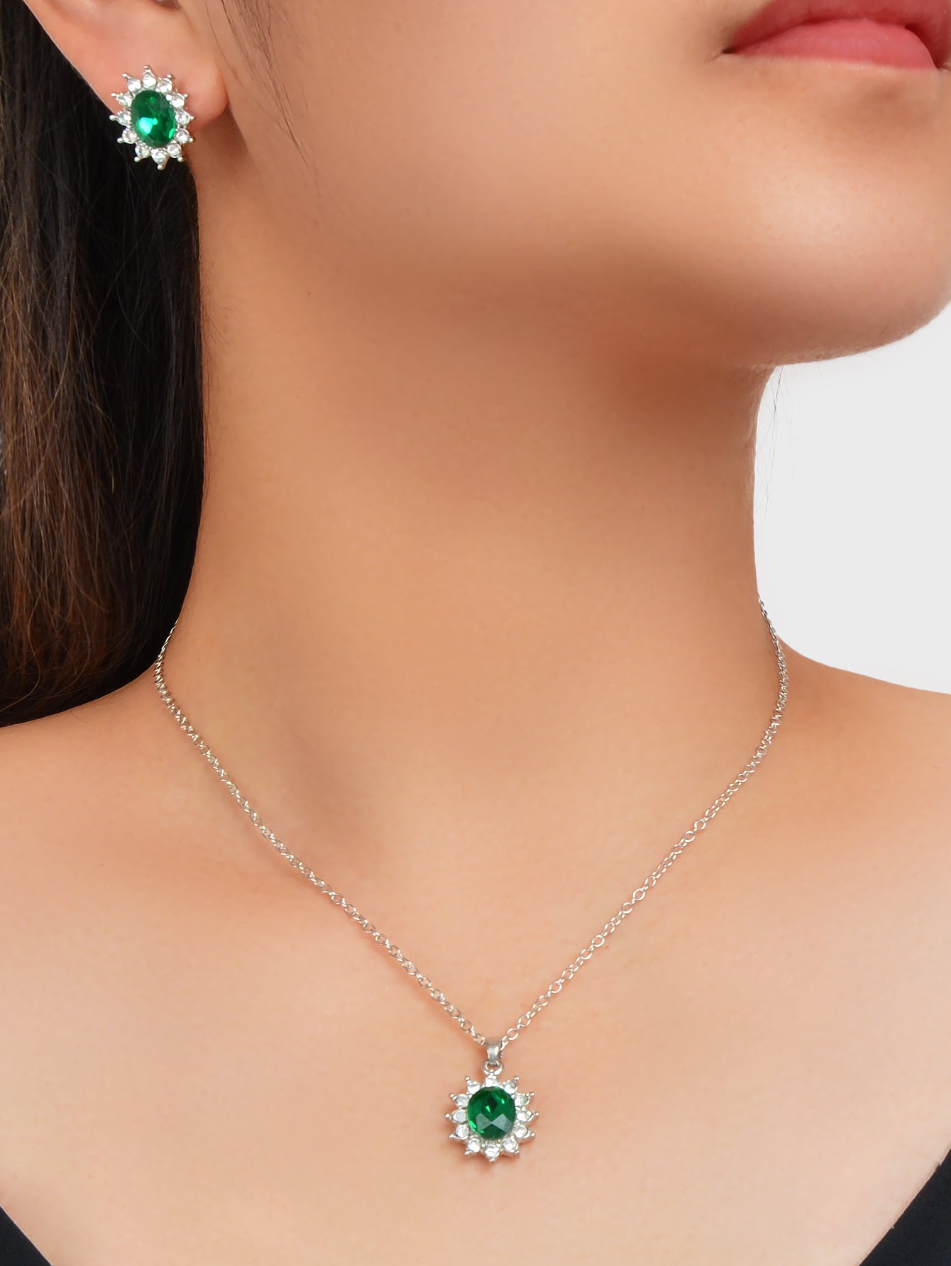 Anniversary Wedding Jewelry Blue Simulated Gemstone Charm Necklace Stud Earrings-4