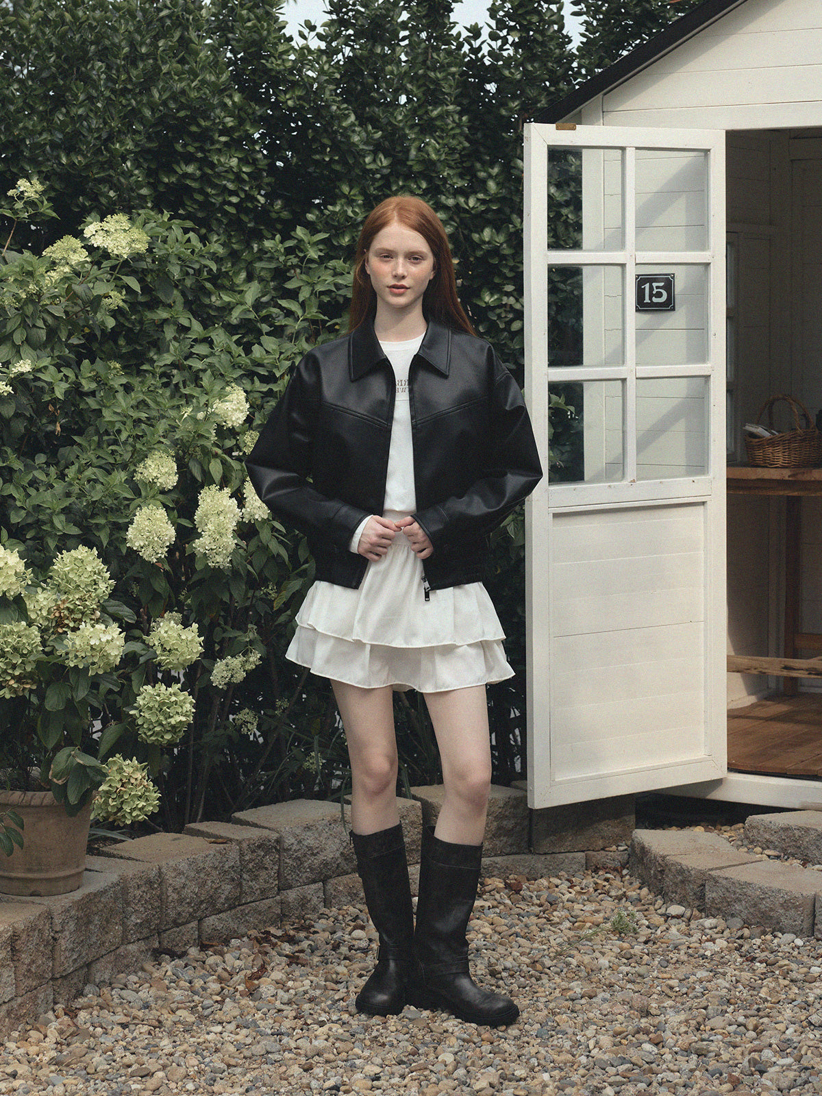 [TWEE] Loved Collar Blouson Jumper [Suede/ Leather]-0