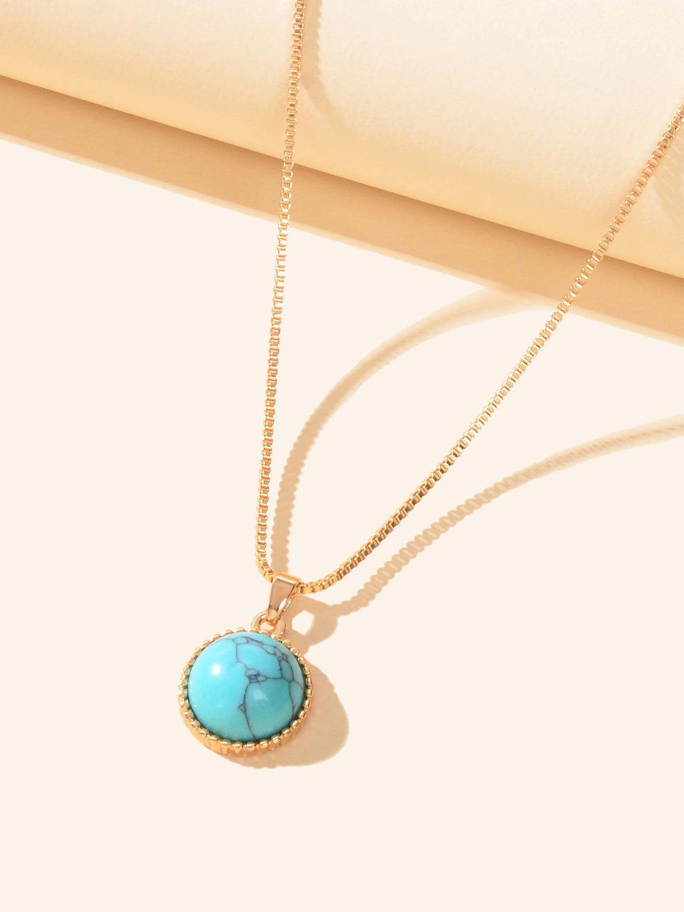 Bohemian Jewelry Gold Chain Round Turquoise Pendant Necklace Ethnic Accessories-2