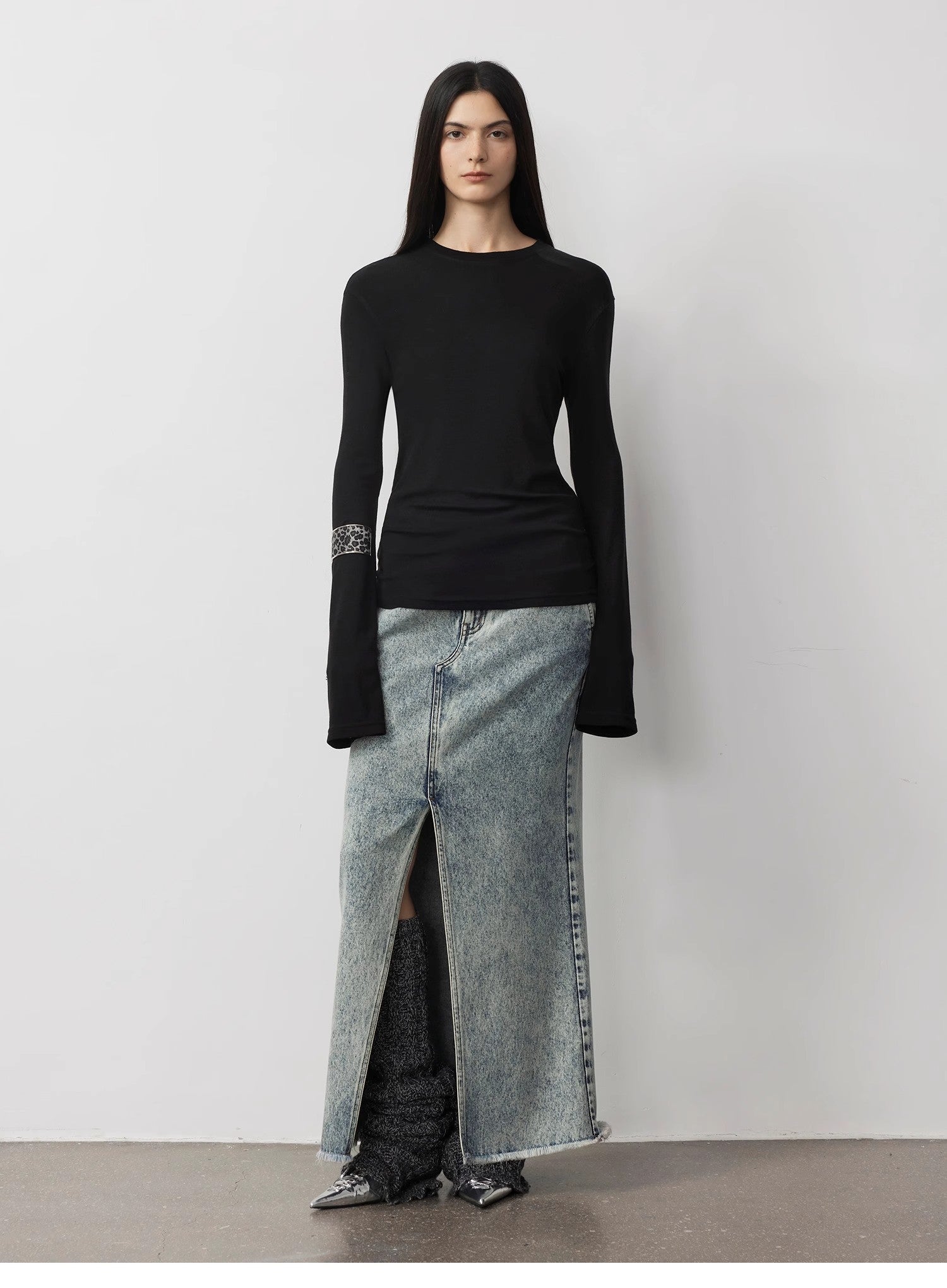 Lyocell wool stretch comfortable breathable fit minimalist solid color long-sleeved T-shirt