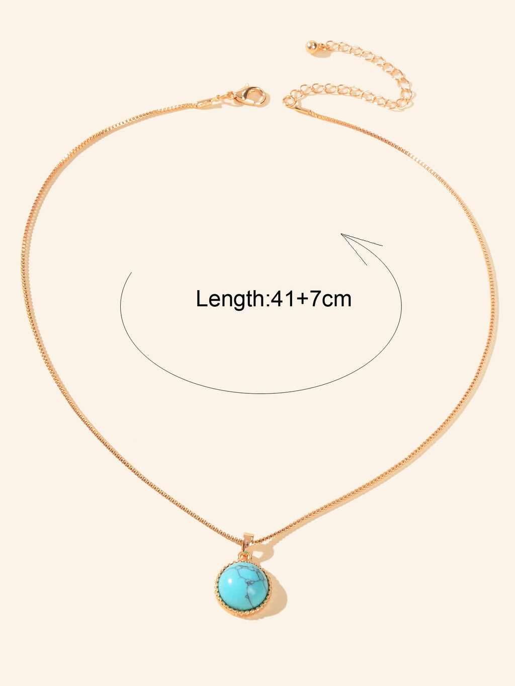 Bohemian Jewelry Gold Chain Round Turquoise Pendant Necklace Ethnic Accessories-3