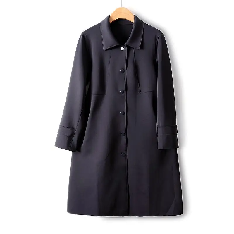 Simple French Fashion Light Luxury Windbreaker Mid Length Autumn Turn Down Collar Single Breasted Air Cotton Jackets Women