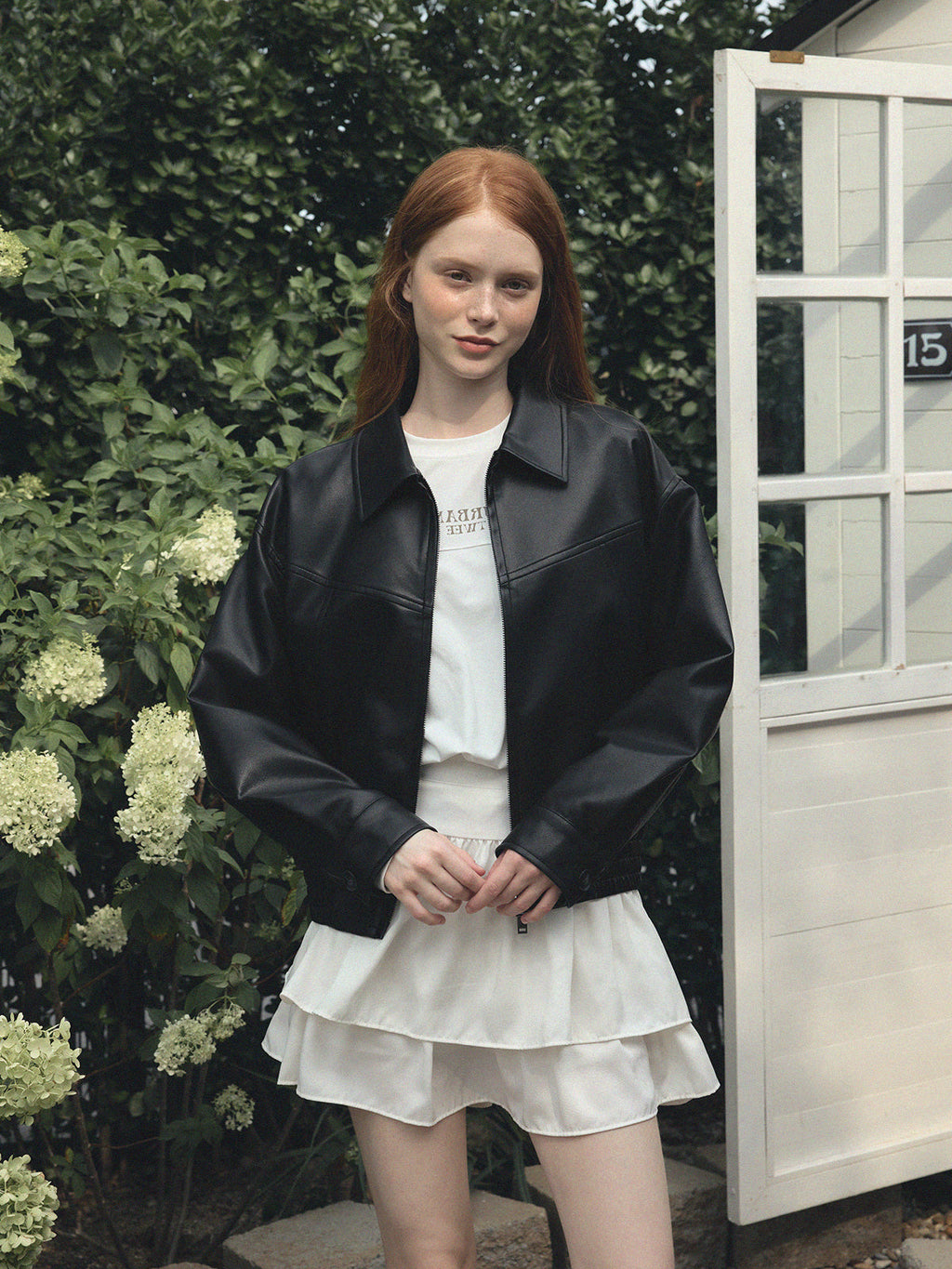 [TWEE] Loved Collar Blouson Jumper [Suede/ Leather]-5