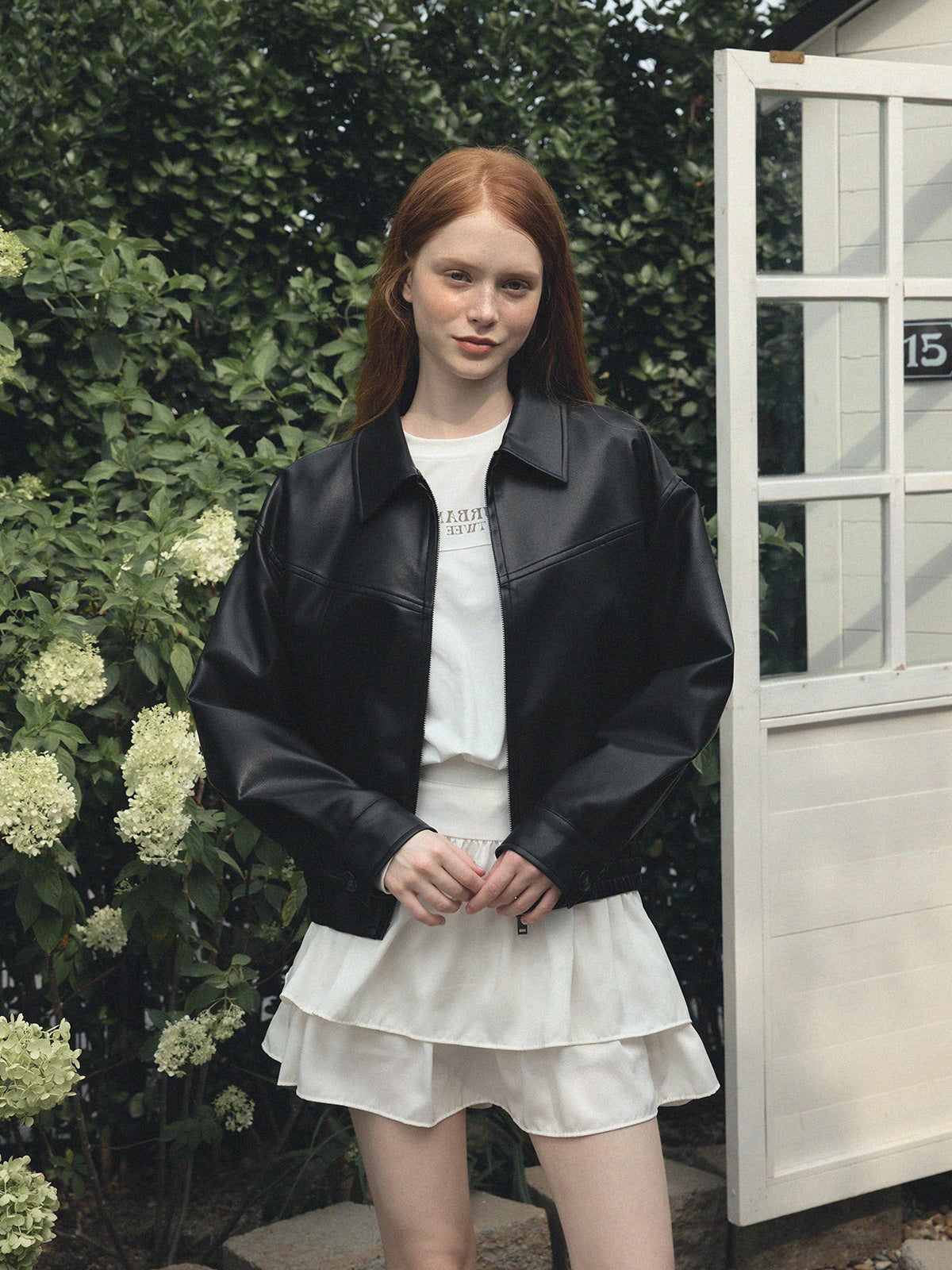 [TWEE] Loved Collar Blouson Jumper [Suede/ Leather]-5