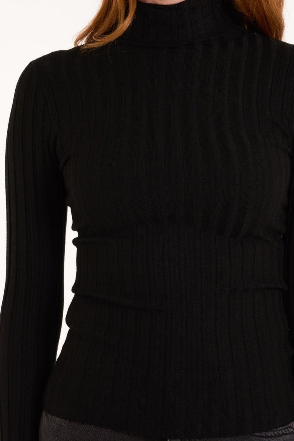 Black Ribbed Roll Neck Jumper-2