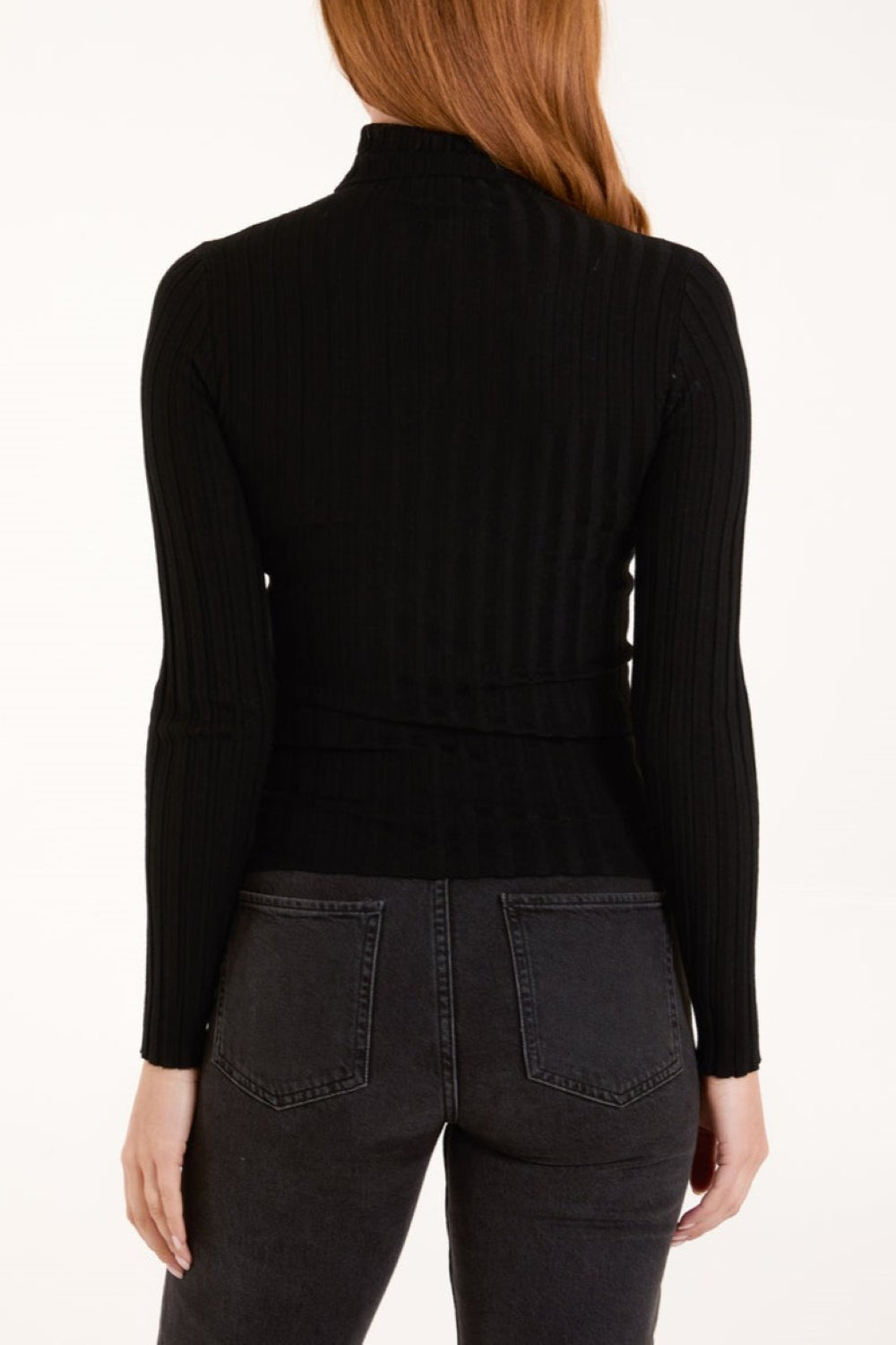 Black Ribbed Roll Neck Jumper-1