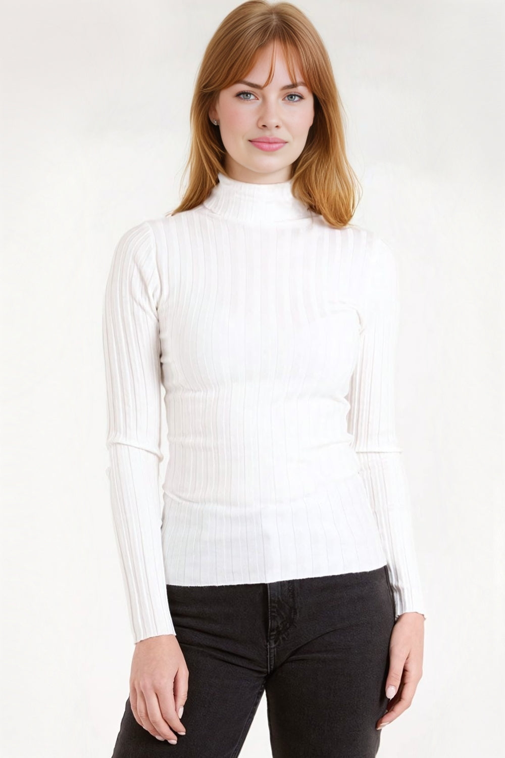 Cream Ribbed Roll Neck Jumper-0