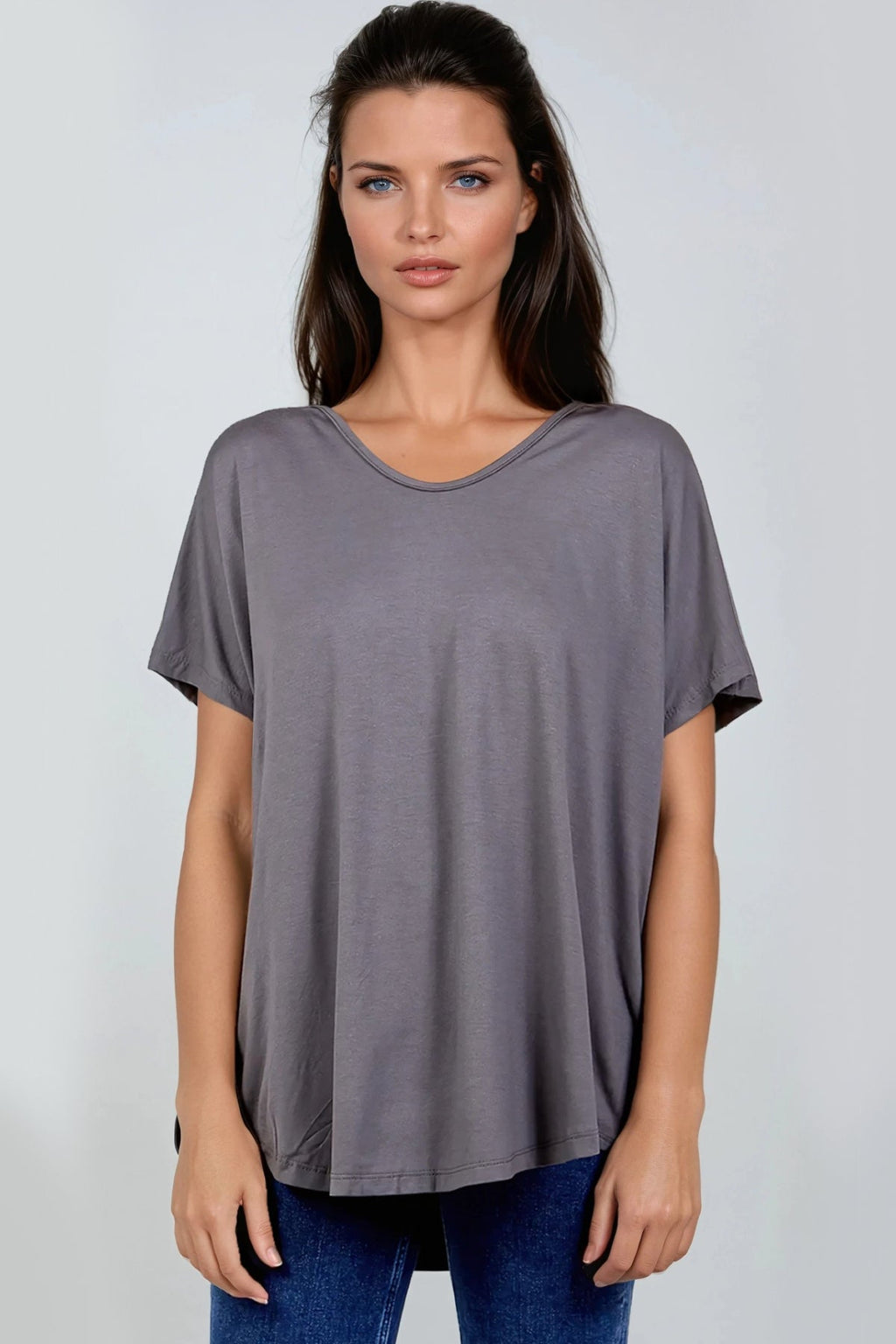 Charcoal Oversized V Neck T Shirt-0