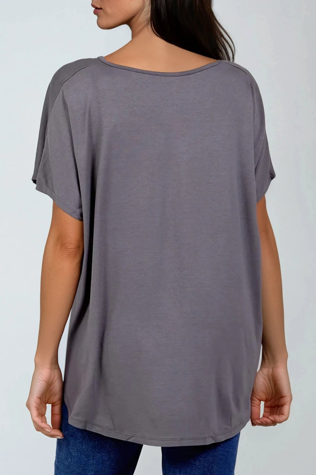 Charcoal Oversized V Neck T Shirt-1