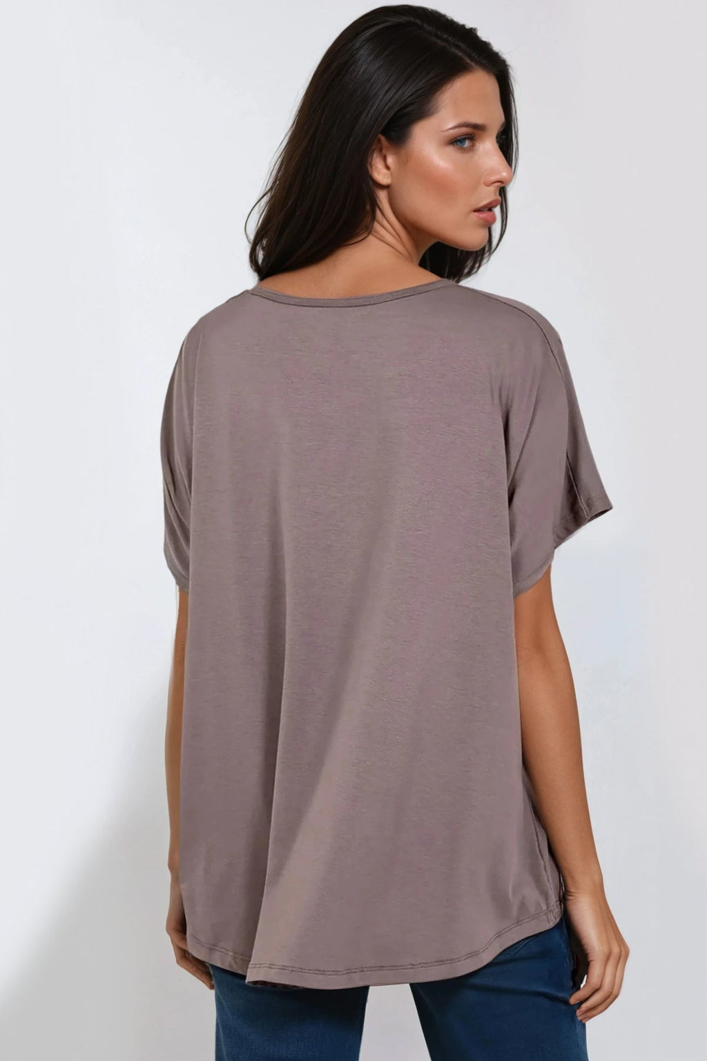 Mocha Oversized V Neck T Shirt-1