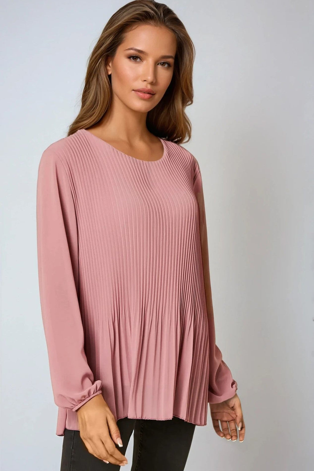 Rose Long Sleeve Pleated Blouse-1