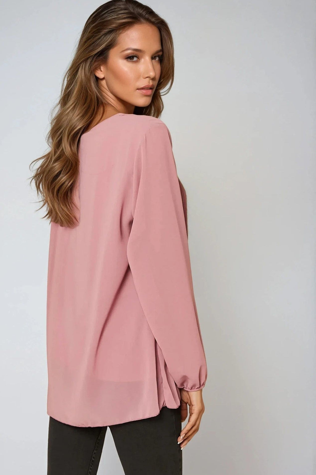 Rose Long Sleeve Pleated Blouse-2