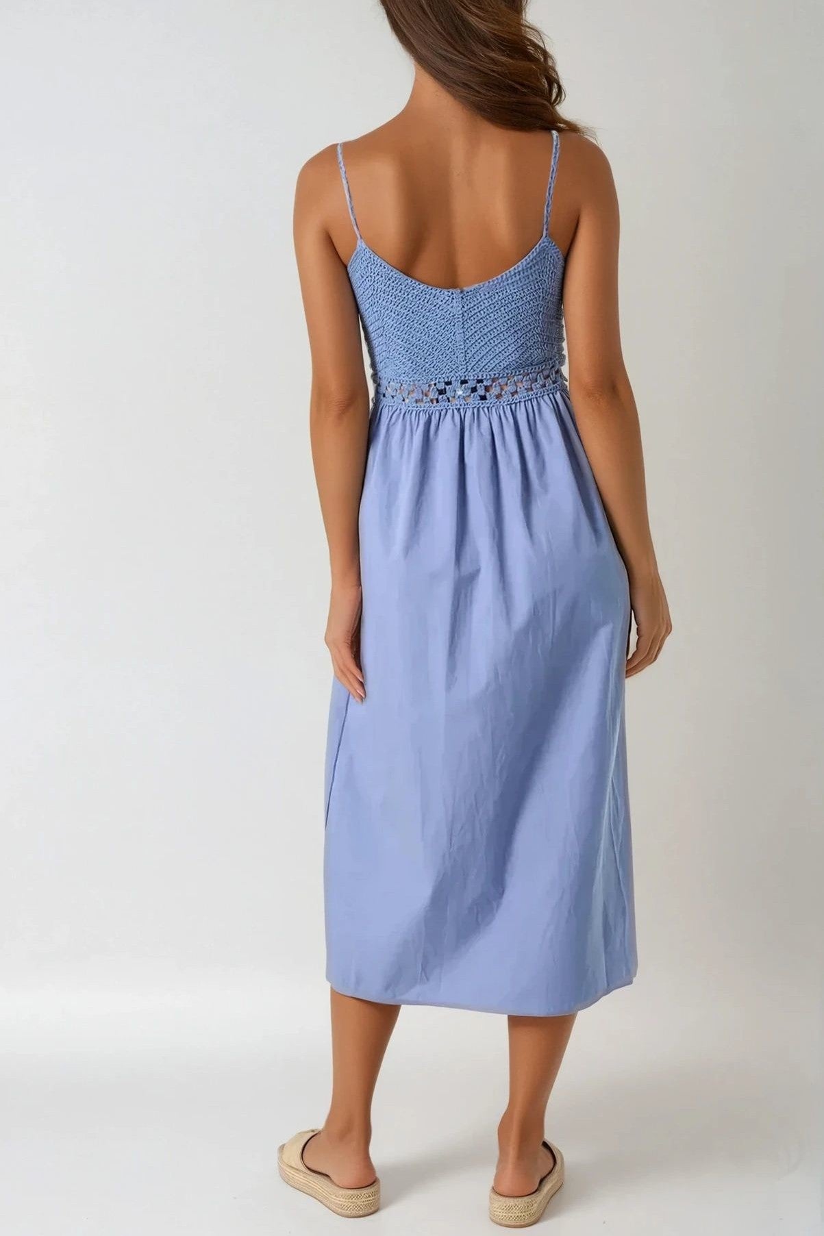 Blue Crochet Cami Midi Dress-2