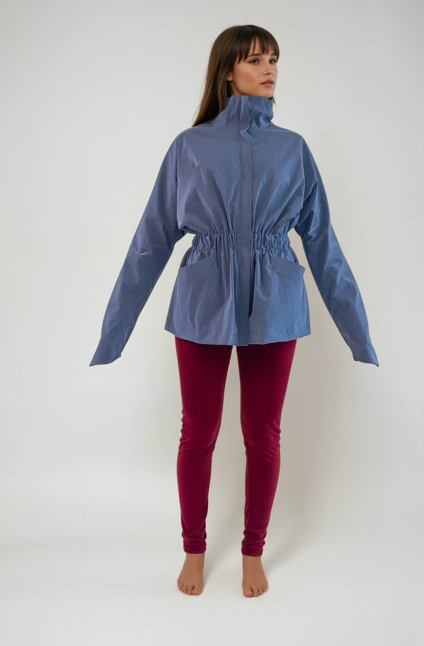 Single-Panel Cotton Windbreaker with Lyocell/Wool Lining - Light Blue-2