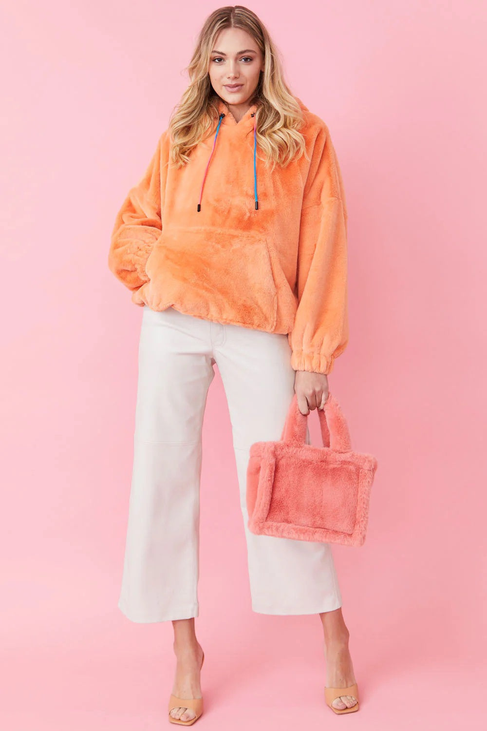 Faux Fur Oversized Orange Hoodie