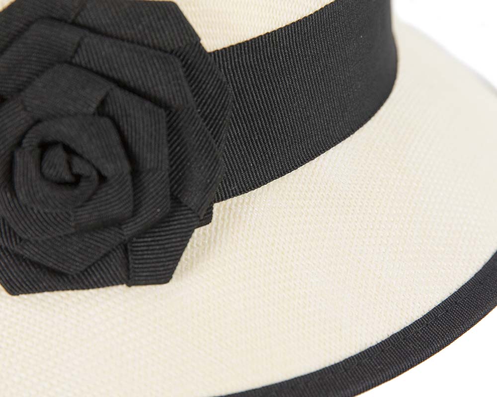 Cream & black cloche hat-3