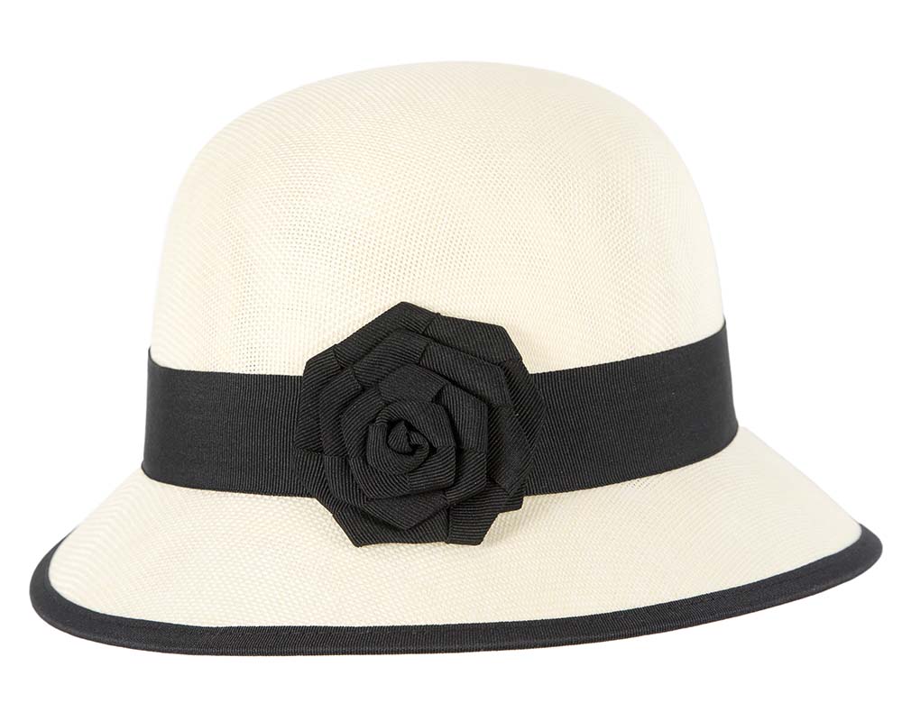 Cream & black cloche hat-2