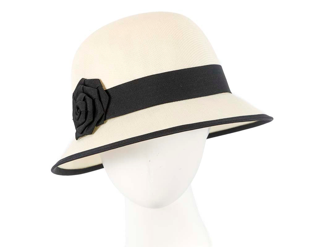 Cream & black cloche hat-0