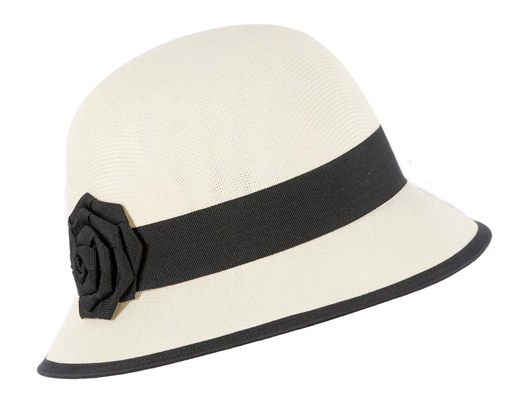 Cream & black cloche hat-1