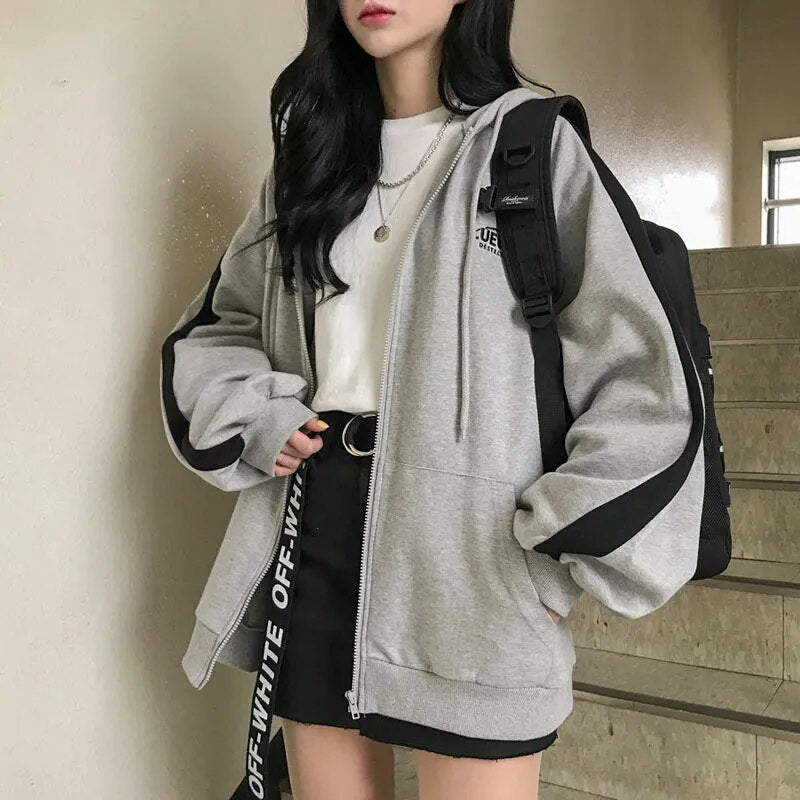 Women Casual Oversized Sweatshirt Female Streetwear Hooded Coats Pocket Loose Zip up Harajuku Hoodies Jacket Female Zipper Cloth-1