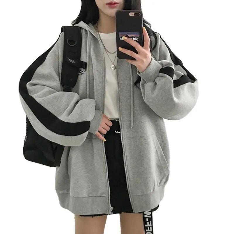 Women Casual Oversized Sweatshirt Female Streetwear Hooded Coats Pocket Loose Zip up Harajuku Hoodies Jacket Female Zipper Cloth-4