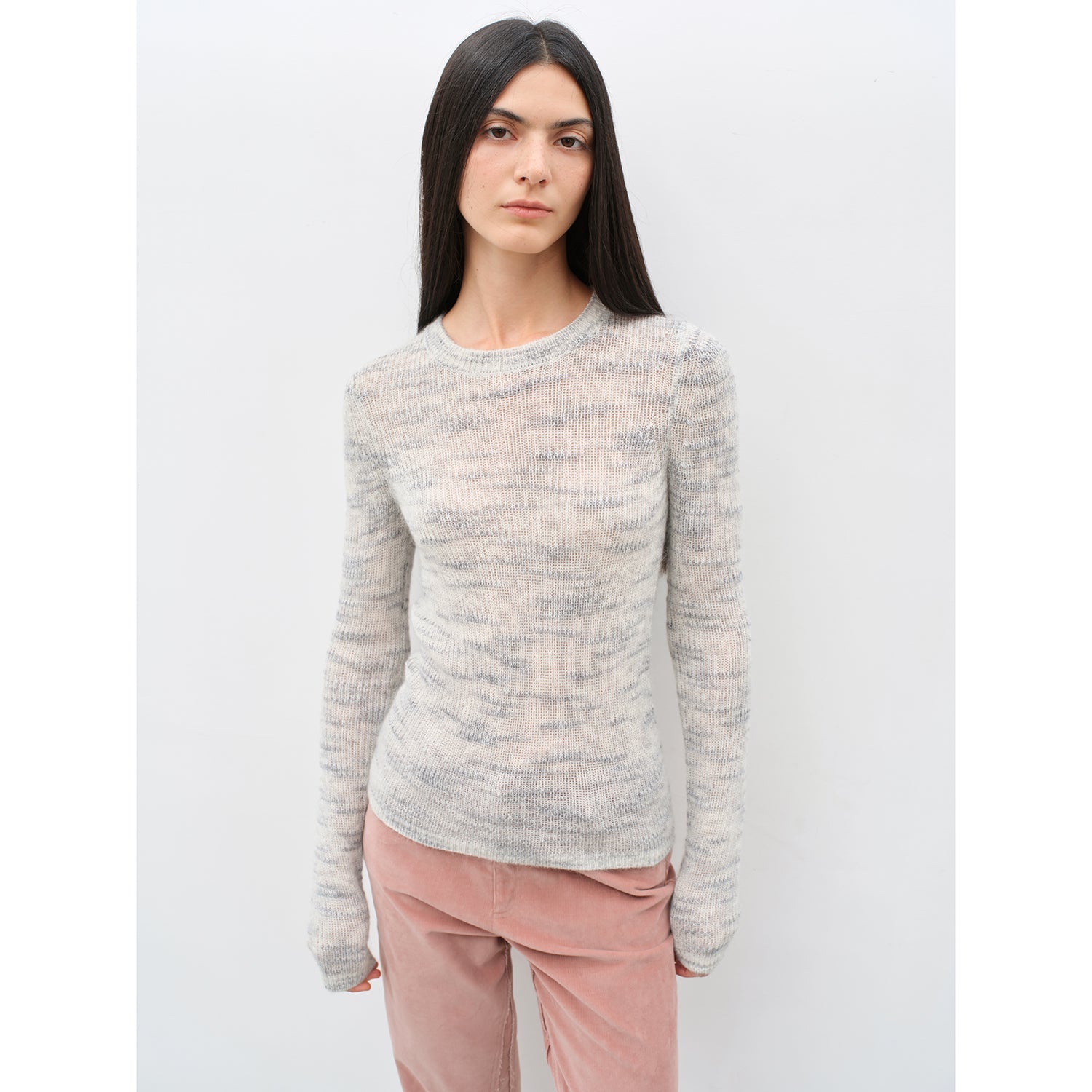 "Lazy Day Essential" Textured Mohair Blend Round Neck Stretch Knit Base Layer for Fall/Winter Women-6
