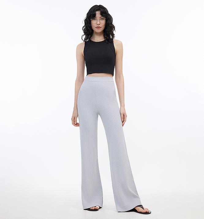 Knitted bootcut trousers, glutinous rice trousers, pit striped casual trousers-5