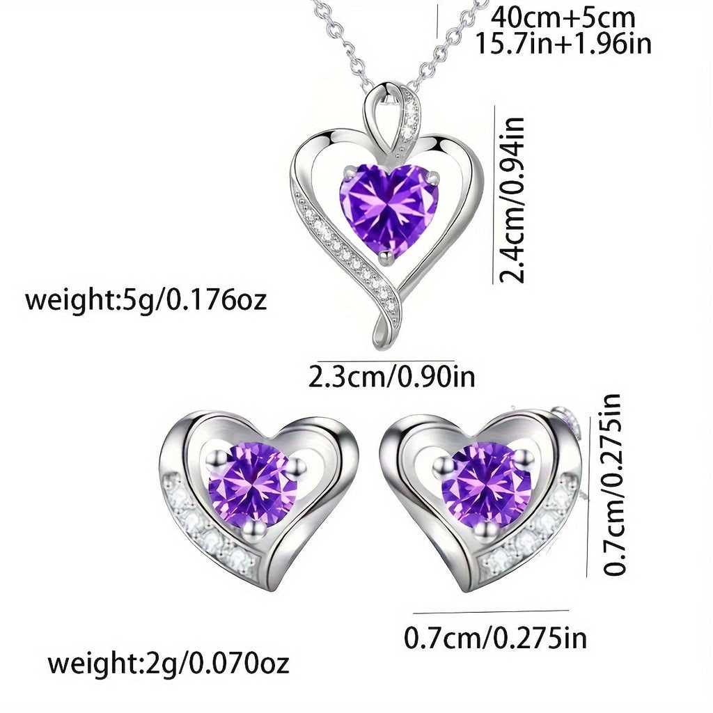 Elegant Heart-Shaped Jewelry Set with Purple Gemstones-3