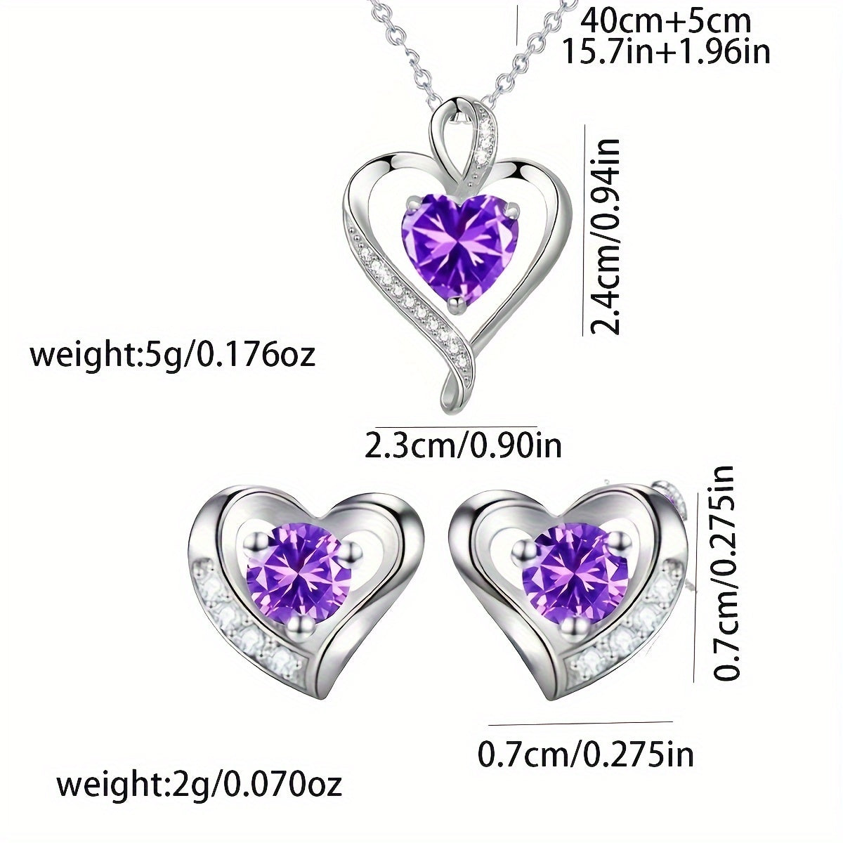 Elegant Heart-Shaped Jewelry Set with Purple Gemstones-3