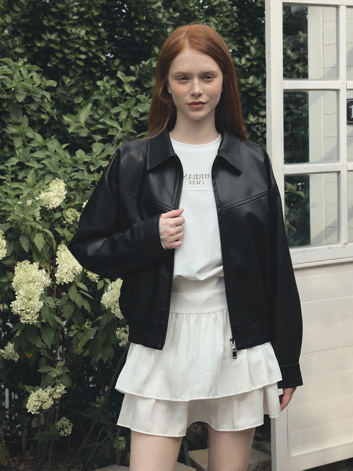 [TWEE] Loved Collar Blouson Jumper [Suede/ Leather]-2