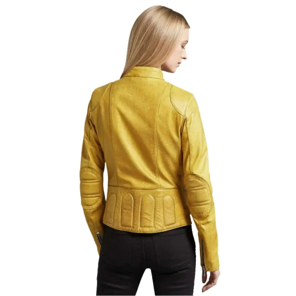 Women's Bright Yellow Leather Biker Jacket-2
