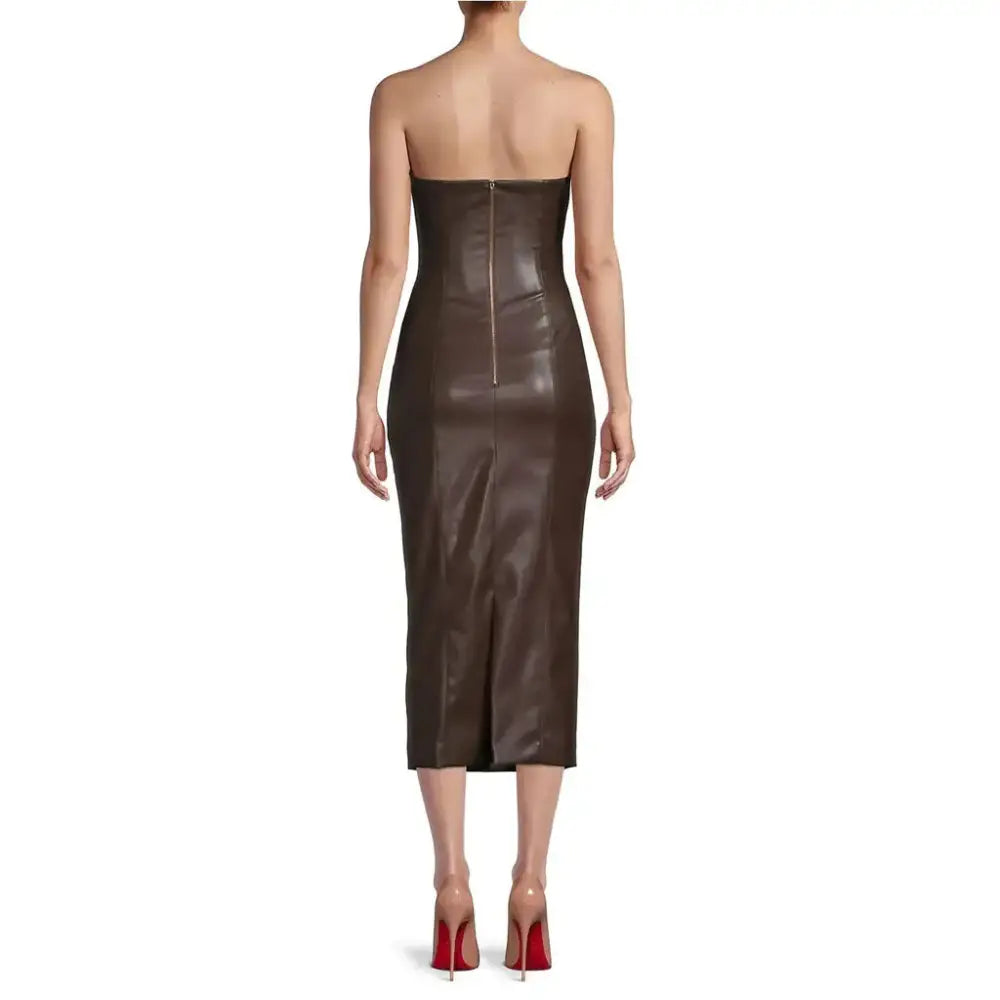 Women’s Dark Brown Minimal Leather Tube Dress-1