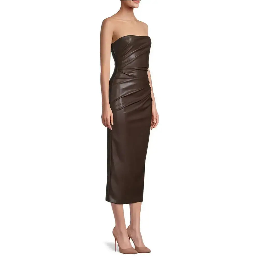 Women’s Dark Brown Minimal Leather Tube Dress-2