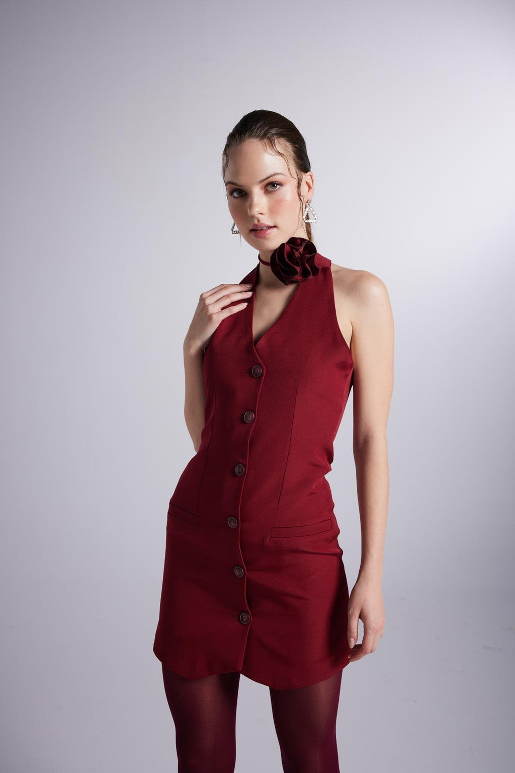 Becca Burgundy Rose Accessorized Mini Dress-0